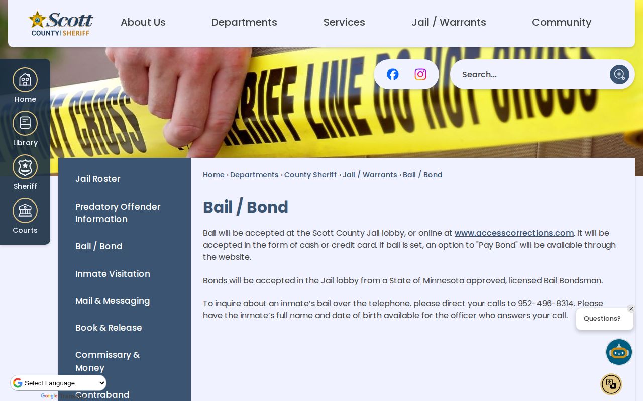 Scott County released inmate local bail and bond route